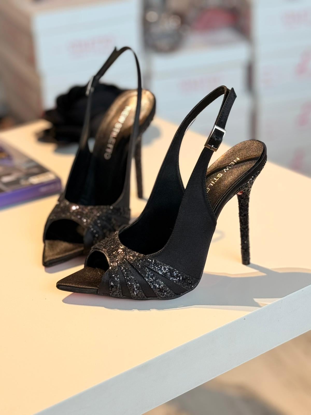 Opéra Siyah Saten 12 cm Sandalet