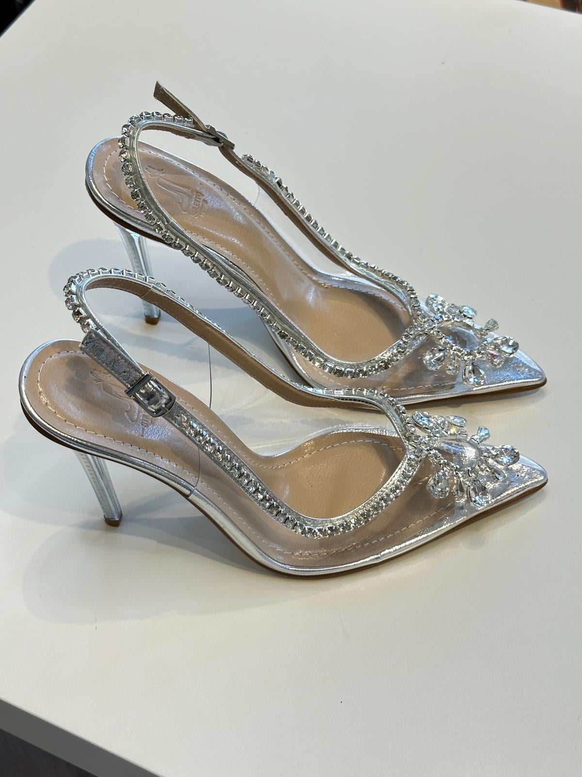 Puayy Şeffaf Taşlı 10 cm Stiletto