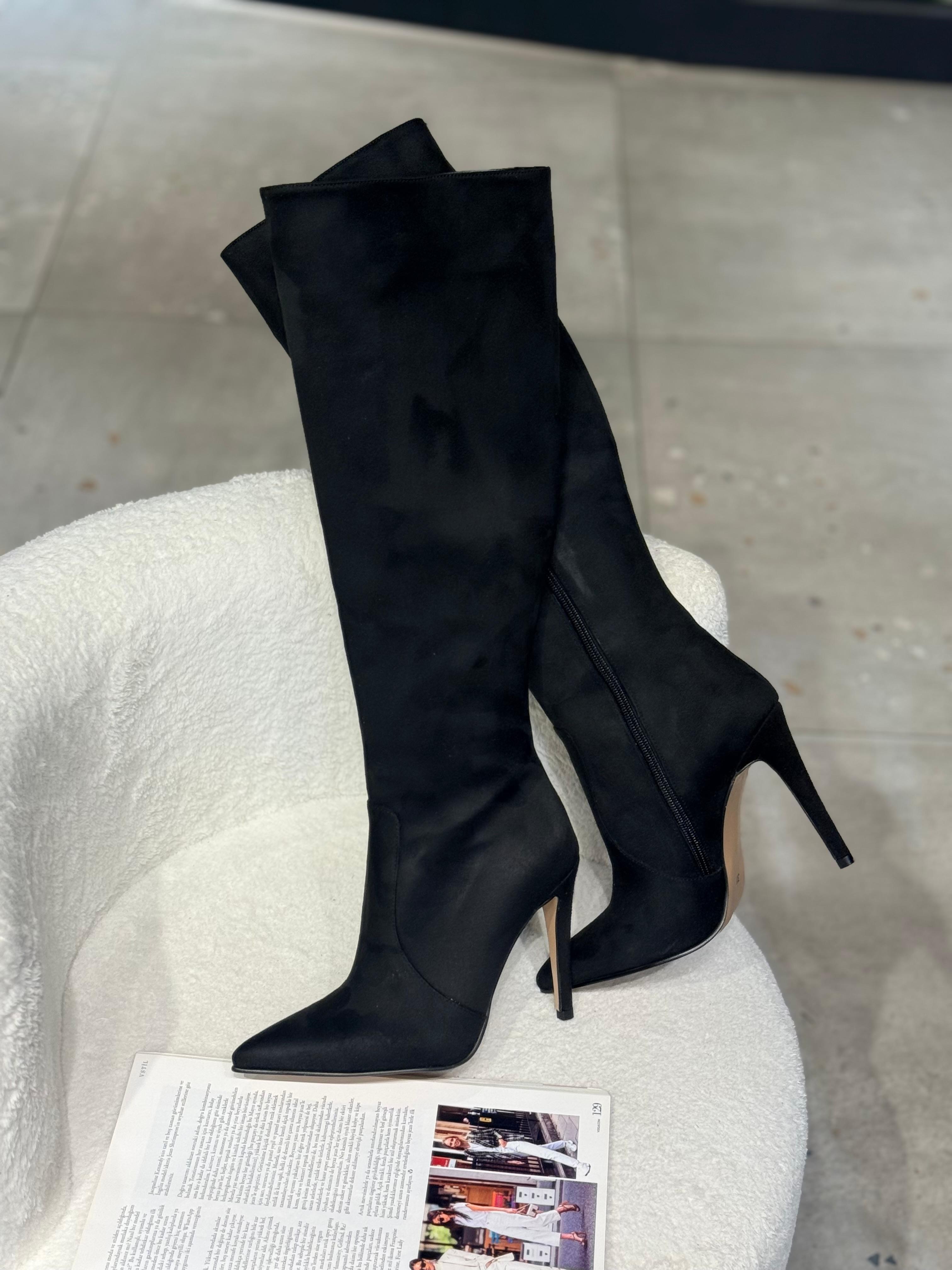 Qelvora Siyah Süet 10 cm Çizme