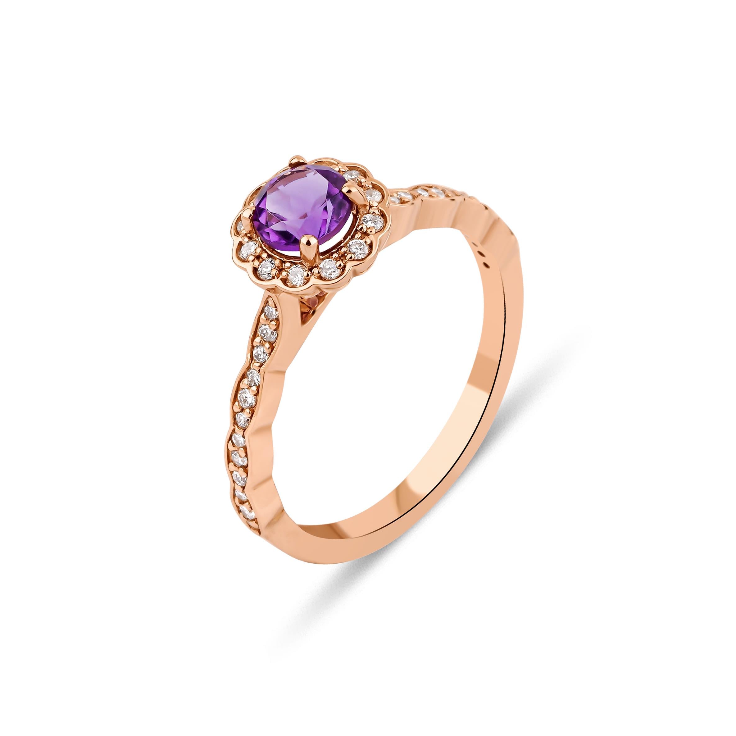 Amethyst Halo Pırlantalı Yüzük