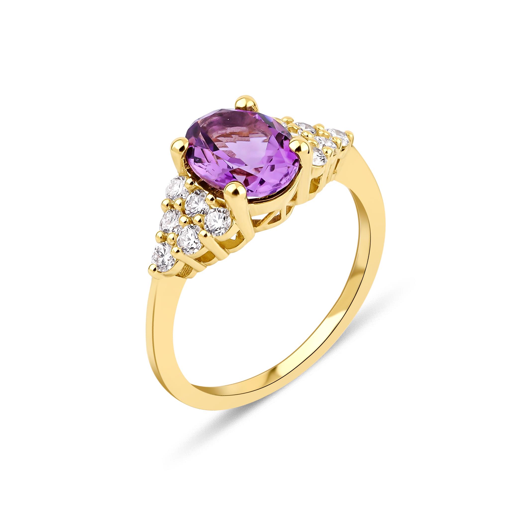Oval Amethystli Pırlanta Yüzük