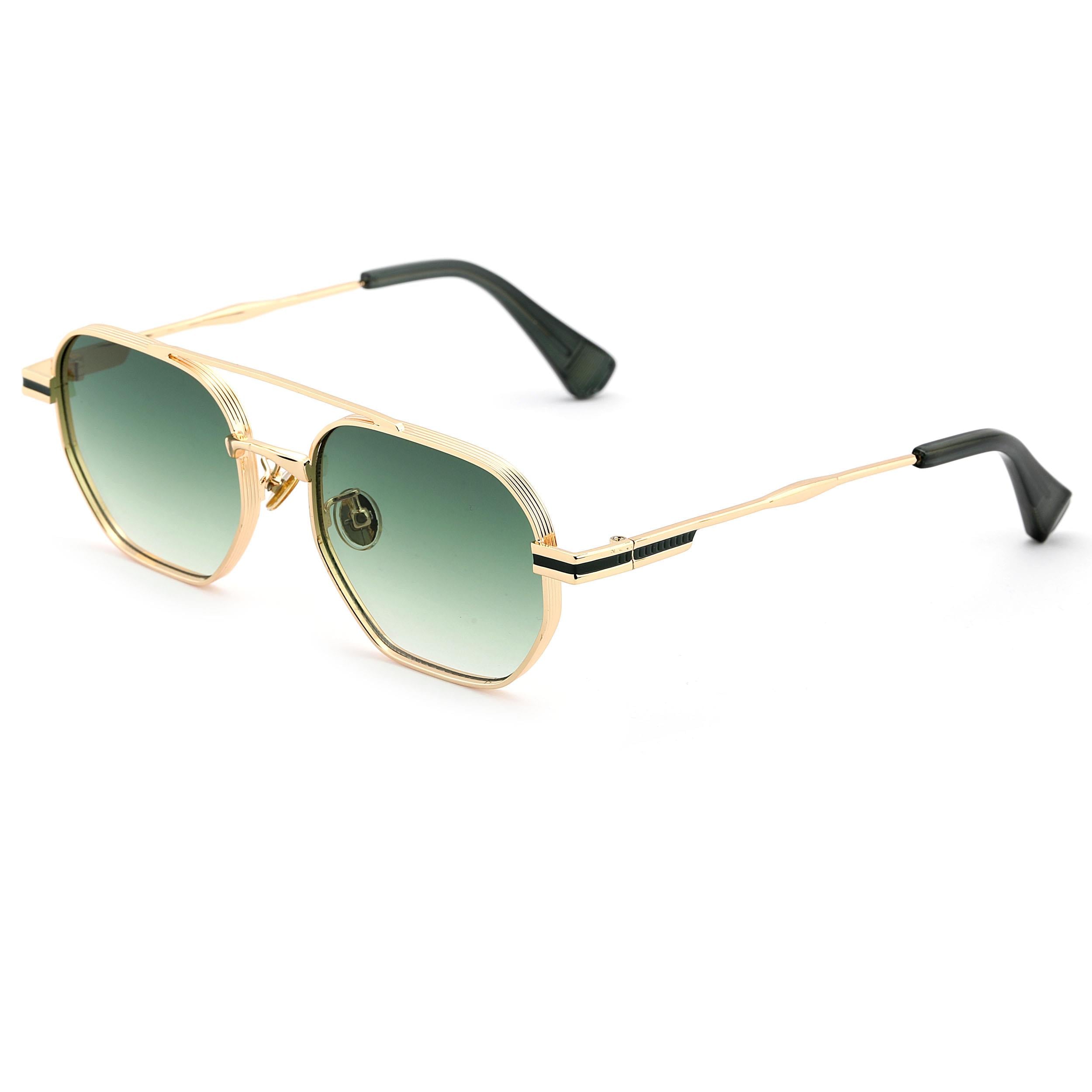 Geometrik Tasarım Metal Altın Çerçeve Yeşil Cam Unisex Gunes Gozlugu