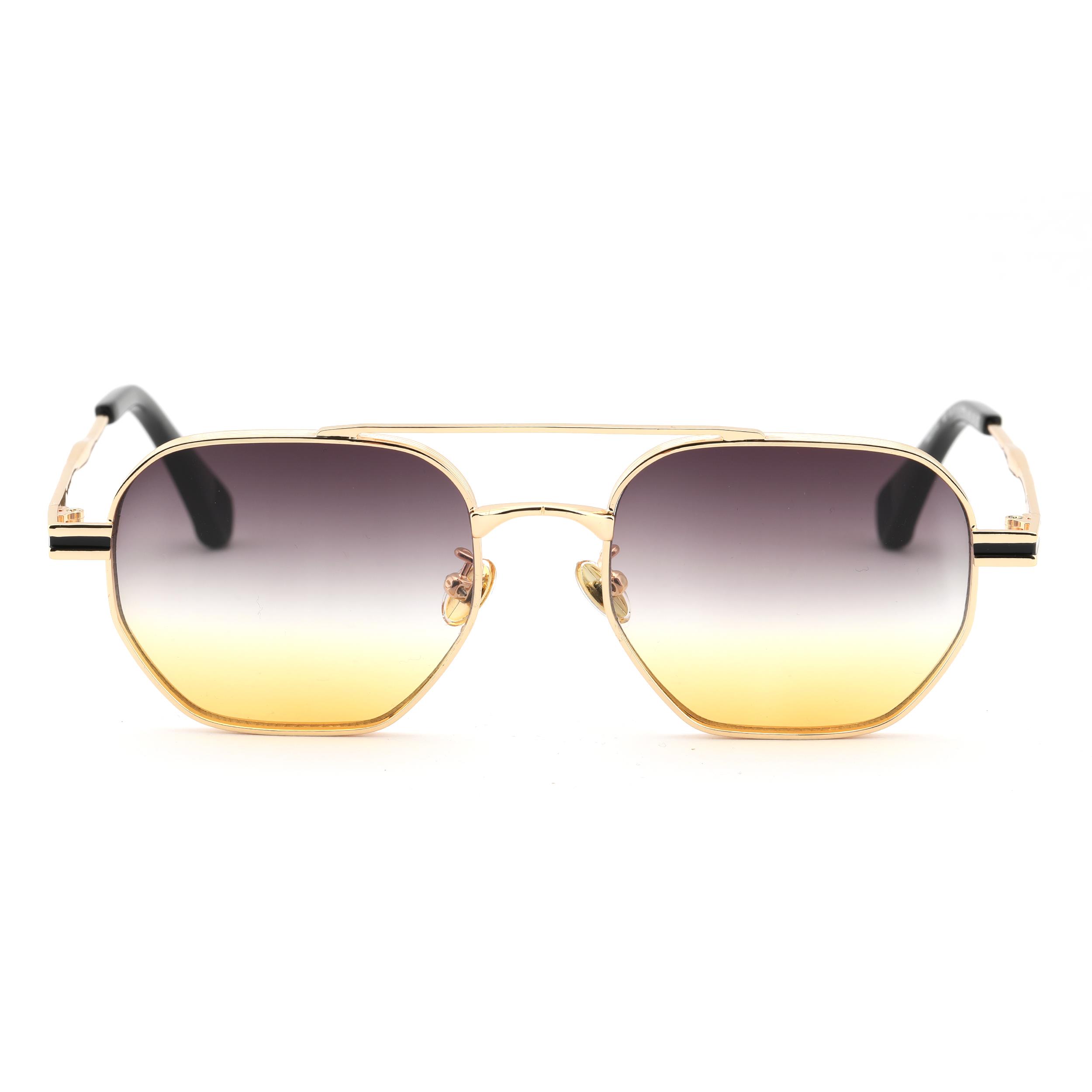 Geometrik Tasarım Metal Altın Çerçeve Çift Renk Cam(Sarı-Siyah) Unisex Gunes Gozlugu