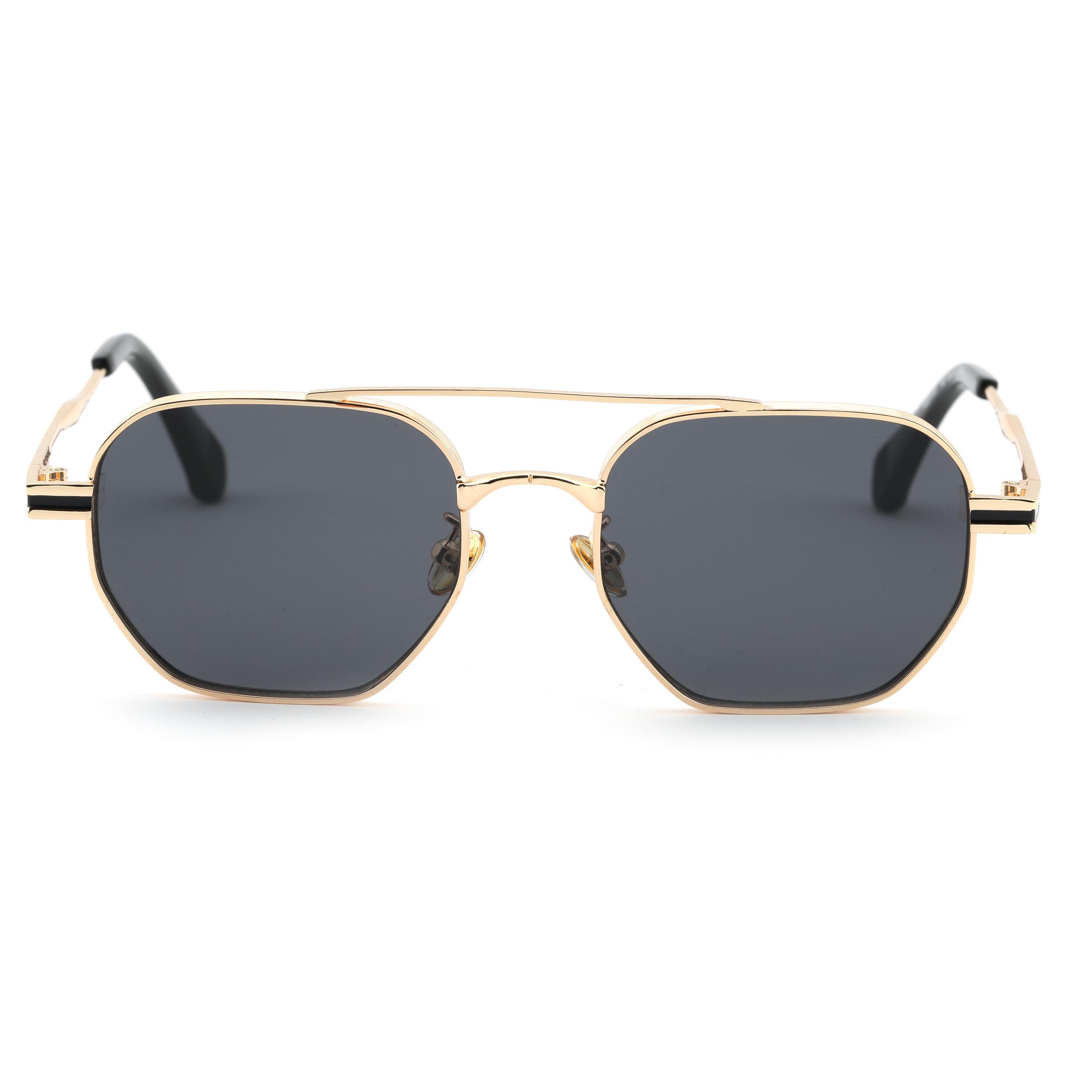 Geometrik Tasarım Metal Gold Çerçeve Siyah Cam Unisex Gunes Gozlugu