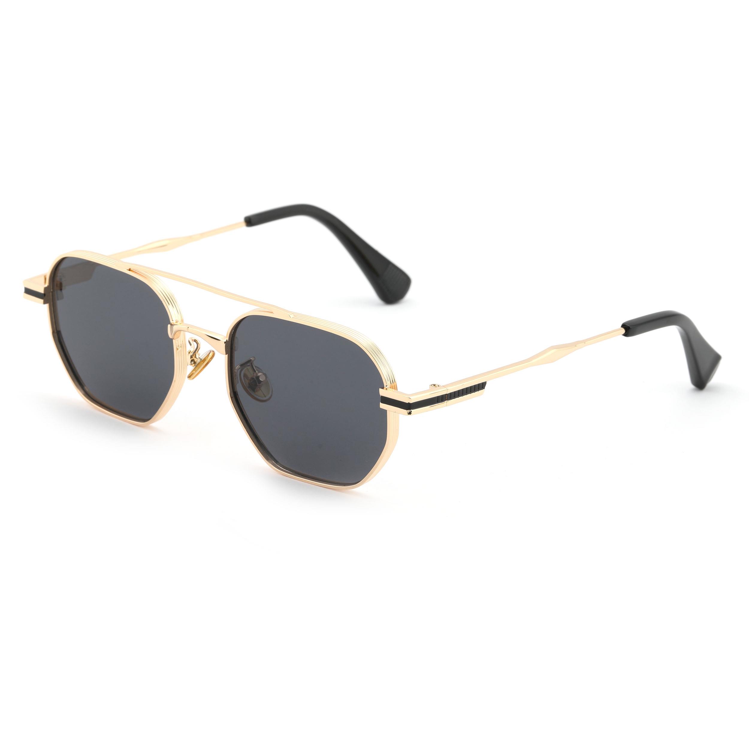 Geometrik Tasarım Metal Gold Çerçeve Siyah Cam Unisex Gunes Gozlugu