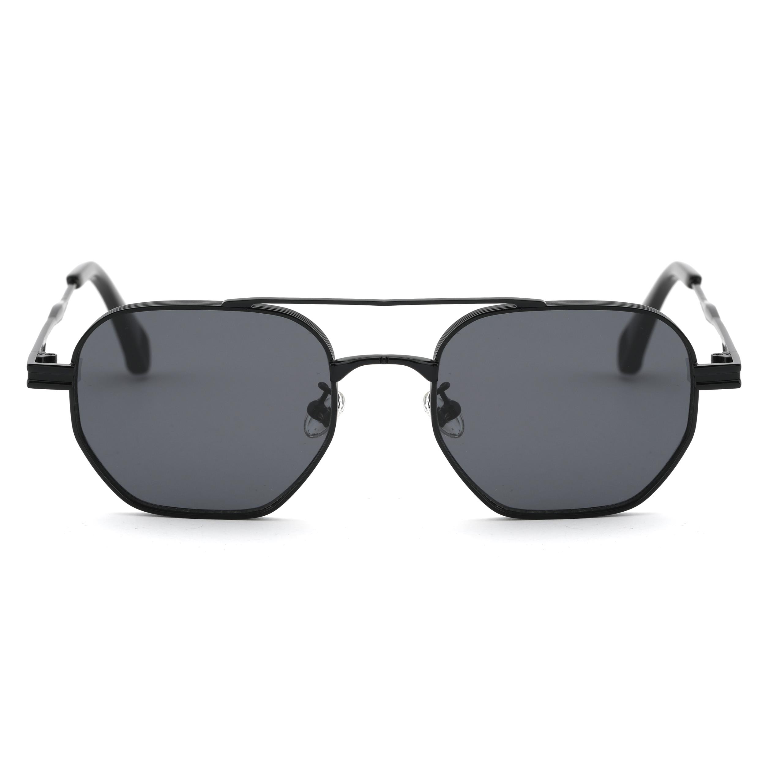 Geometrik Tasarım Metal Siyah Çerçeve Siyah Cam Unisex Gunes Gozlugu