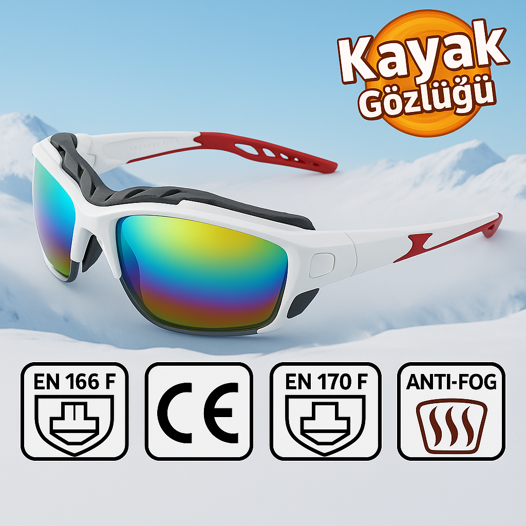 Kayak Gözlüğü Antifog Ventilli Uv Korumalı Güneş Kar Gözlük Beyaz Gökkuşağı Cam Snowboard Sporu