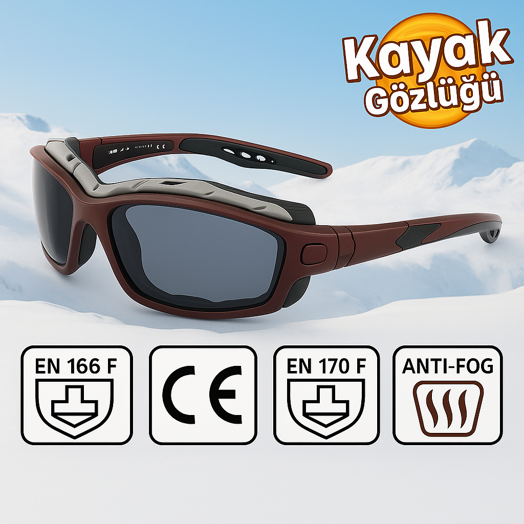 Kayak Gözlüğü Antifog Ventilli Uv Korumalı Güneş Kar Gözlük Siyah-Füme Snowboard Sporu