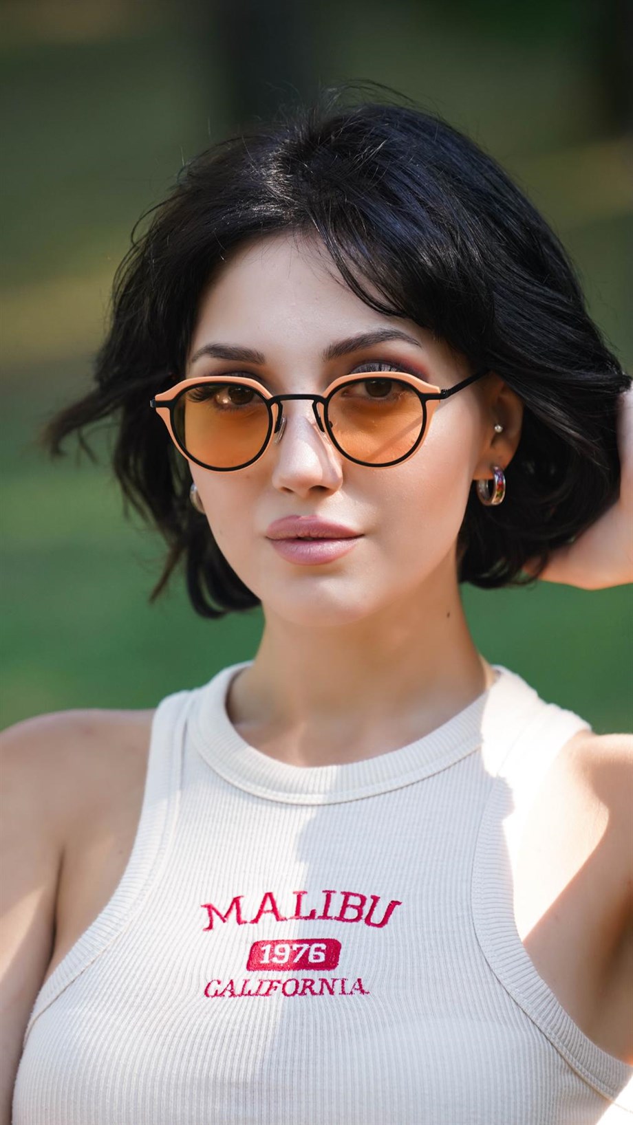 Oval Turuncu Kemik Çerçeve Unisex Güneş Gözlüğü AE20495120143C65