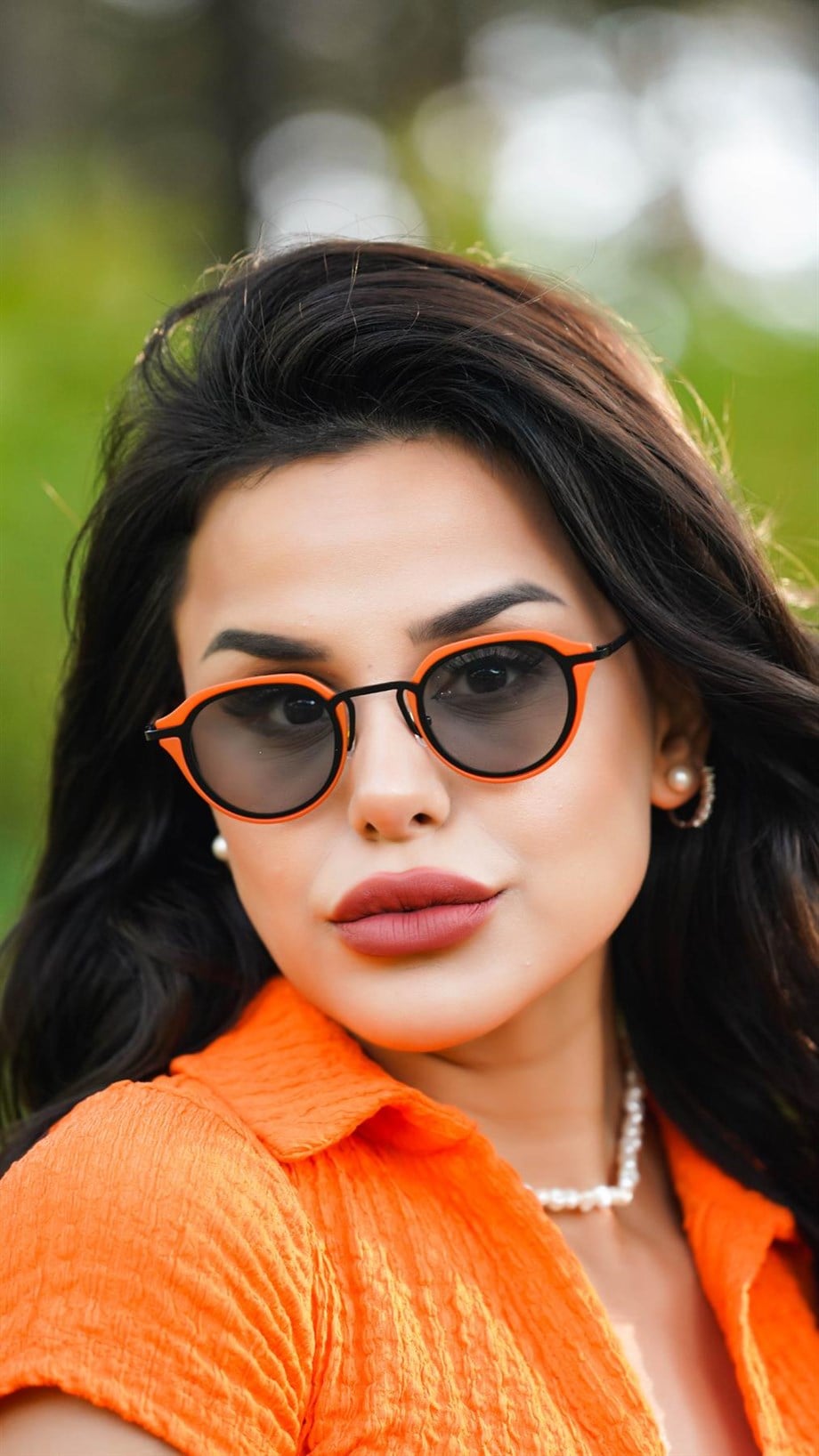Oval Turuncu Kemik Çerçeve Unisex Güneş Gözlüğü AE20495120143C67