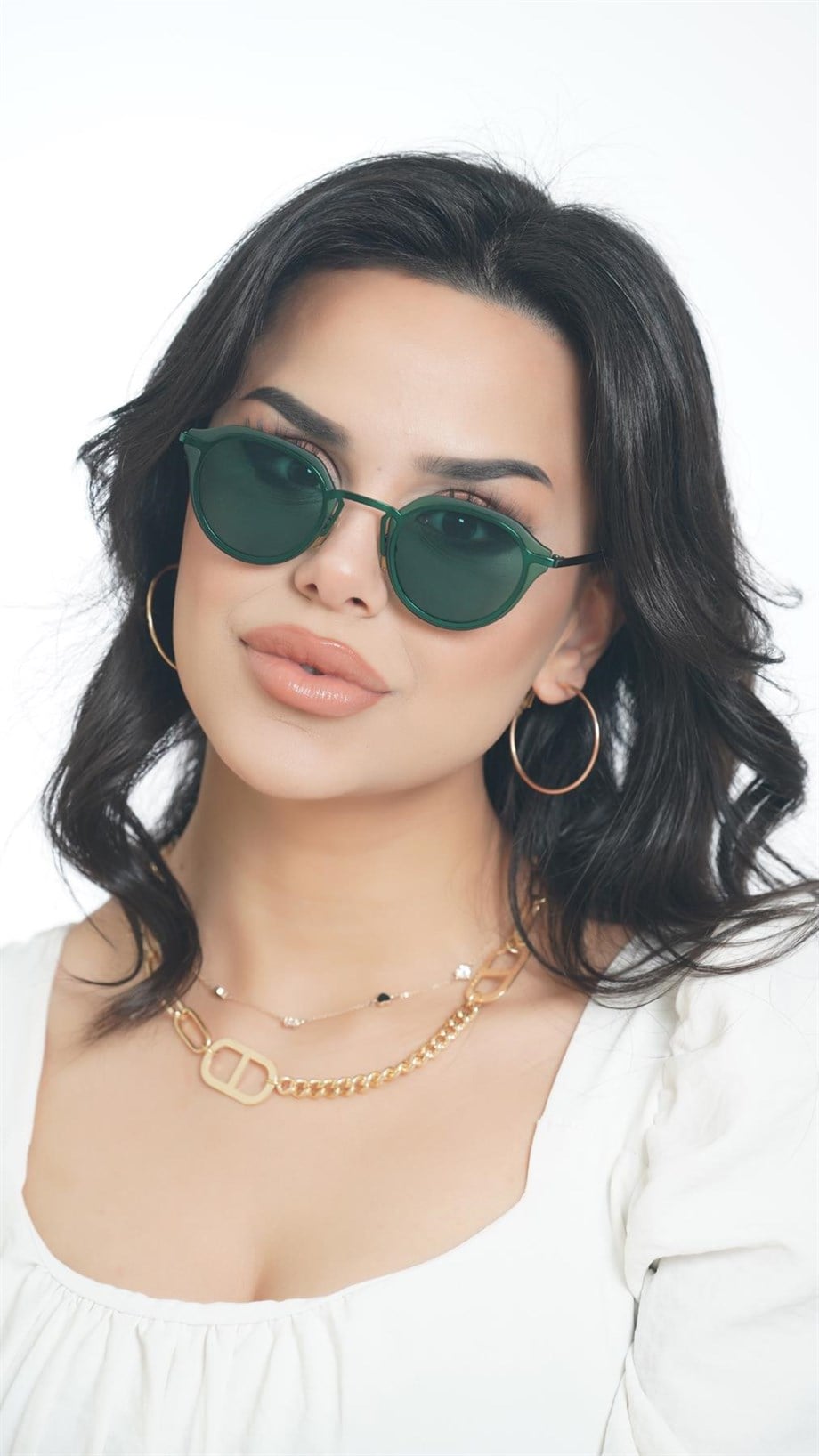 Oval Yeşil Kemik Çerçeve Unisex Güneş Gözlüğü AE20495120143C52
