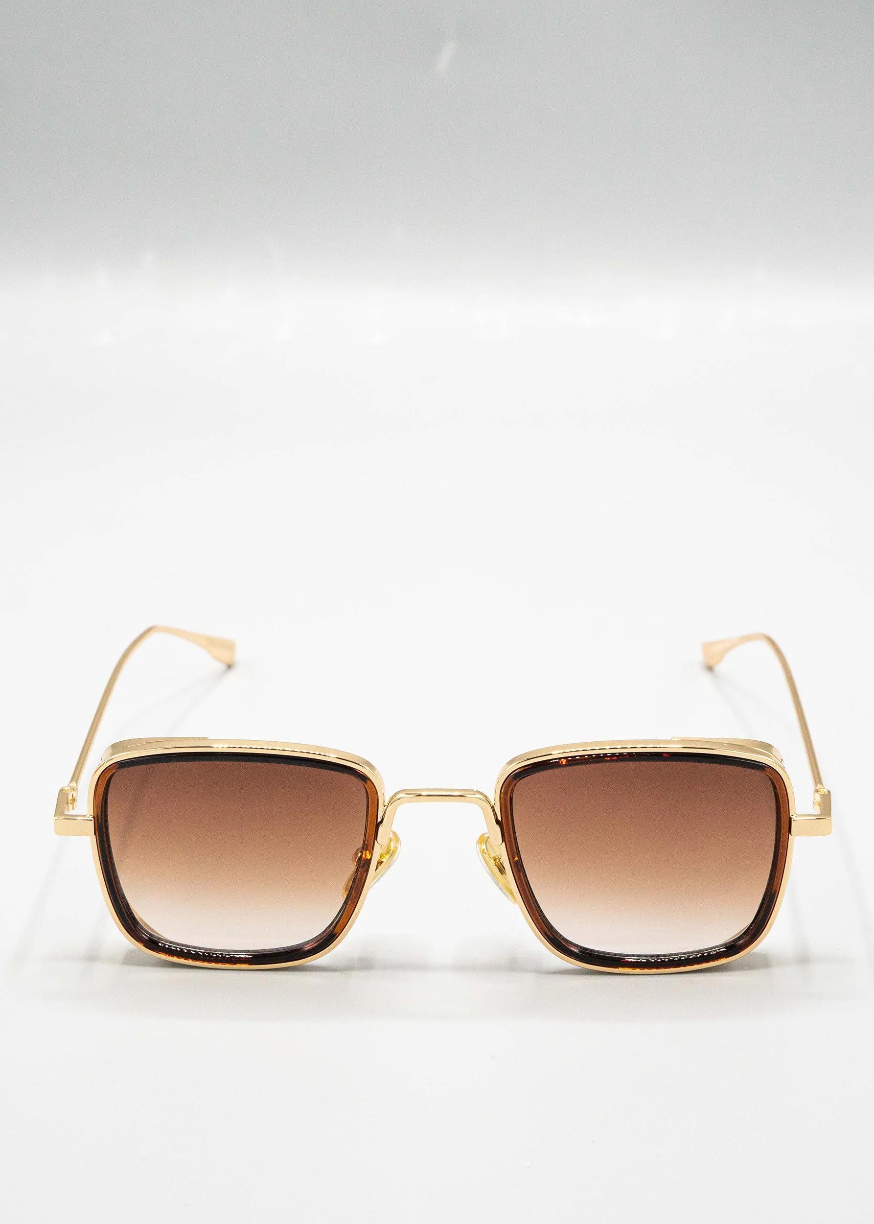 Small Kare Gold-Altın Çerçeve Kahverengi Cam Minimal Güneş Gözlüğü