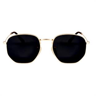 Beşgen Gold Çerçeve Siyah Polarize Cam Unisex Güneş Gözlüğü
