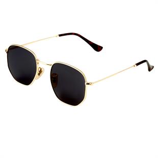 Beşgen Gold Çerçeve Siyah Polarize Cam Unisex Güneş Gözlüğü