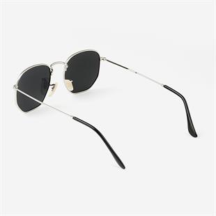 Beşgen Gümüş Çerçeve Siyah Polarize Cam Unisex Güneş Gözlüğü