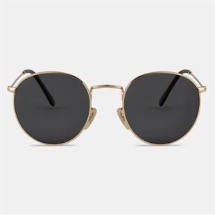 Round Oval Gold Çerçeve Leopar Detaylı Siyah Polarize Cam Unisex Güneş Gözlüğü