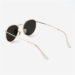 Round Oval Gold Sap Polarize Siyah Cam Unisex Güneş Gözlüğü