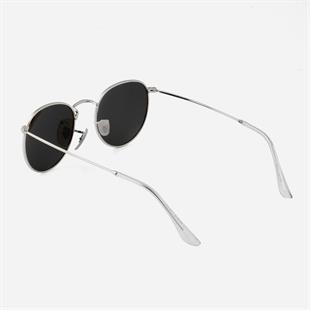 Round Oval Gümüş Çerçeve Siyah Polarize Cam Unisex Güneş Gözlüğü