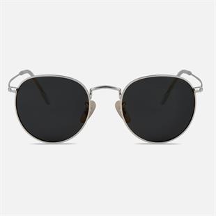 Round Oval Gümüş Çerçeve Siyah Polarize Cam Unisex Güneş Gözlüğü
