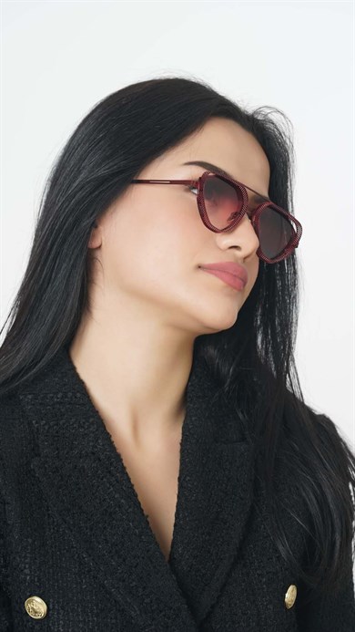 Angel Eyes Bordo Geometrik Çerçeve Unisex Güneş Gözlüğü B4942