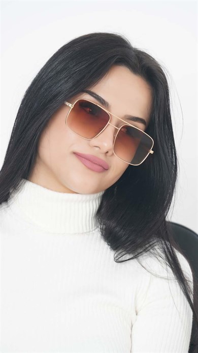 Angel Eyes Dikdörtgen Gold Kahve Kadın Güneş Gözlüğü AE1881YC13B4601
