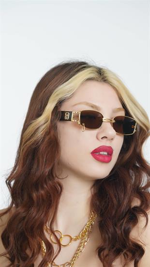 Angel Eyes Dikdörtgen Kahverengi Halkalı Unisex Güneş Gözlüğü YW8032LH-B