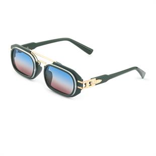 Dikdörtgen Gold Detaylı Yeşil Çerçeve Mavi Degrade Cam Kadın Güneş Gözlüğü