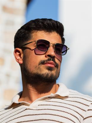 Dikdörtgen Metal Gold Siyah Çerçeve Siyah Sap Siyah Degrade Cam Unisex Güneş Gözlüğü