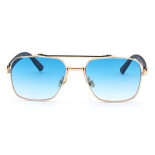 Dikdörtgen Tasarım Altın Çerçeve Mavi Cam Unisex Güneş Gözlüğü