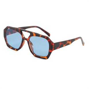 Dikdörtgen Tasarım Leopar Çerçeve Mavi Cam Kadın Güneş Gözlüğü Vehla