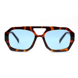 Dikdörtgen Tasarım Leopar Çerçeve Mavi Cam Kadın Güneş Gözlüğü Vehla