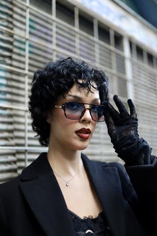 Dikdörtgen Tasarım Leopar Çerçeve Mavi Degrade Cam Kadın Güneş Gözlüğü