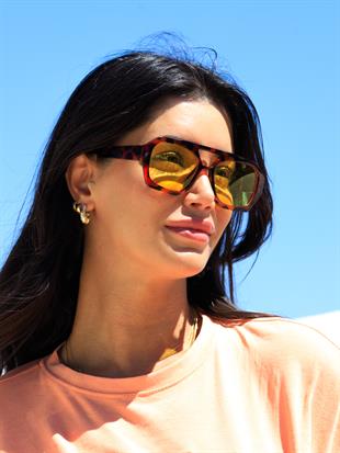 Dikdörtgen Tasarım Leopar Çerçeve Sarı Cam Kadın Güneş Gözlüğü Vehla