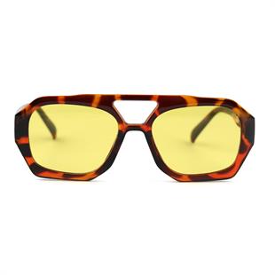 Dikdörtgen Tasarım Leopar Çerçeve Sarı Cam Kadın Güneş Gözlüğü Vehla