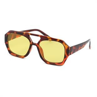 Dikdörtgen Tasarım Leopar Çerçeve Sarı Cam Kadın Güneş Gözlüğü Vehla