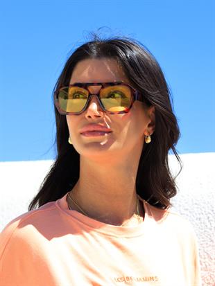 Dikdörtgen Tasarım Leopar Çerçeve Sarı Cam Kadın Güneş Gözlüğü Vehla