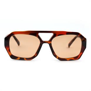 Dikdörtgen Tasarım Leopar Çerçeve Turuncu Cam Kadın Güneş Gözlüğü Vehla