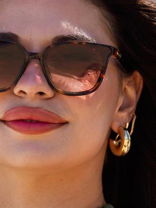 Geometrik Leopar Kemik Çerçeve Siyah Cam Kadın Güneş Gözlüğü LLT01