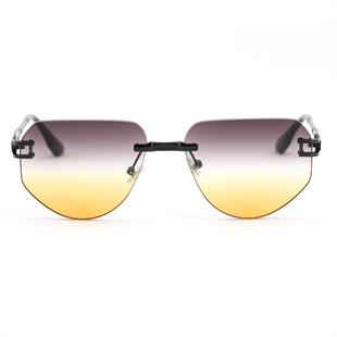 Geometrik Tasarım Çift Renk(Sarı-Siyah) Kesme Cam Siyah Sap Kadın Güneş Gözlüğü