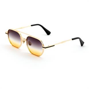Geometrik Tasarım Metal Altın Çerçeve Çift Renk Cam(Sarı-Siyah) Unisex Gunes Gozlugu