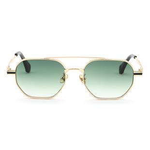 Geometrik Tasarım Metal Altın Çerçeve Yeşil Cam Unisex Gunes Gozlugu