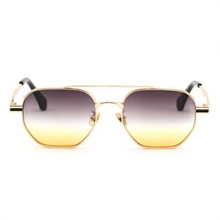Geometrik Tasarım Metal Altın Çerçeve Çift Renk Cam(Sarı-Siyah) Unisex Gunes Gozlugu