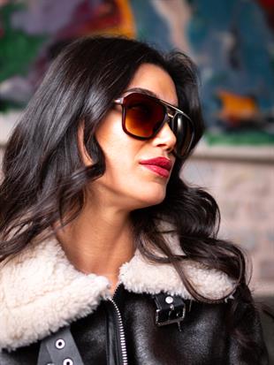 Dikdörtgen Siyah Gold Çerçeve Kahverengi Cam Kadın Erkek Güneş Gözlüğü