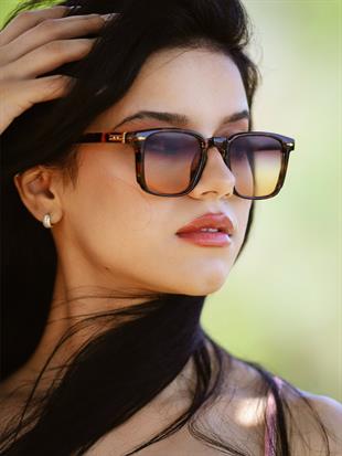 Kare Tasarım Leopar Çerçeve Degrade Cam Unisex Güneş Gözlüğü