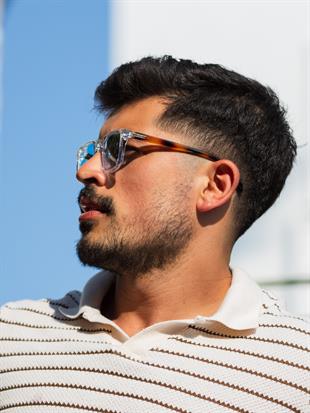 Kare Tasarım Leopar Şeffaf Çerçeve Mavi Cam Güneş Gözlüğü UV400 Koruma Kadın&Erkek