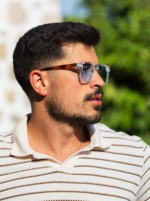 Kare Tasarım Leopar Şeffaf Çerçeve Mavi Cam Güneş Gözlüğü UV400 Koruma Kadın&Erkek