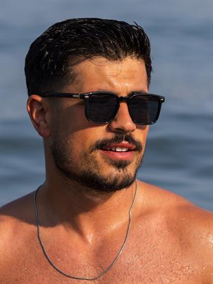 Kare Tasarım Parlak Siyah Çerçeve Siyah Cam Erkek Güneş Gözlüğü