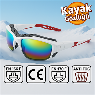 Kayak Gözlüğü Antifog Ventilli Uv Korumalı Güneş Kar Gözlük Beyaz Gökkuşağı Cam Snowboard Sporu