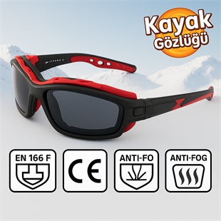 Kayak Gözlüğü Antifog Ventilli Uv Korumalı Güneş Kar Gözlük Kırmızı Siyah Snowboard Sporu