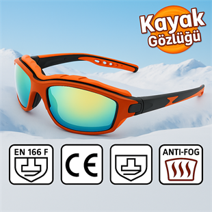 Kayak Gözlüğü Antifog Ventilli Uv Korumalı Güneş Kar Gözlük Turuncu Mavi Aynalı Cam Snowboard Sporu